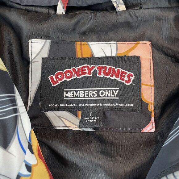 Members Only Looney Tunes Hooded Jacket Adult Sz L All Over Print Bugs Tweety - Picture 2 of 13